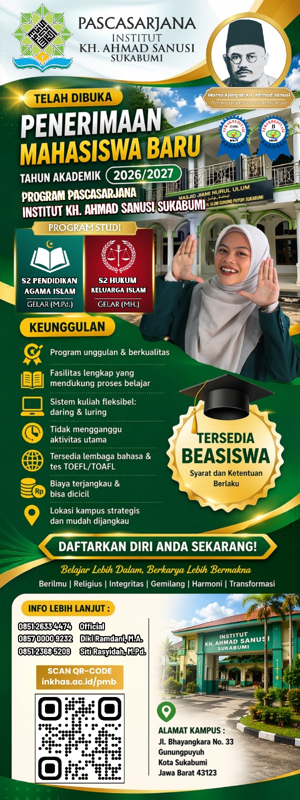 PENERIMAAN MAHASISWA BARU — TAHUN AKADEMIK 2026/2027 Program Pascasarjana Institut KH. Ahmad Sanusi Sukabumi